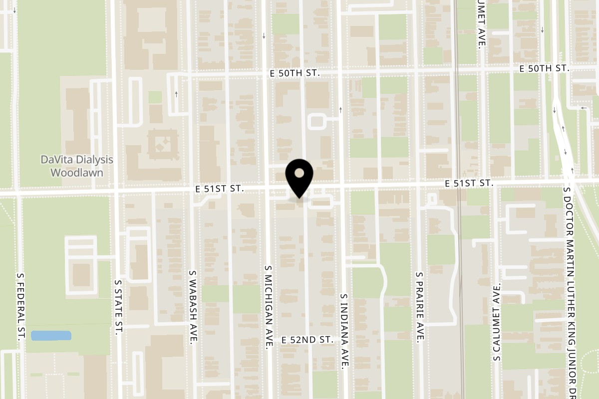 Map showing the location of FH JerkGOD Washington Park on 111 E 51st St in Chicago
