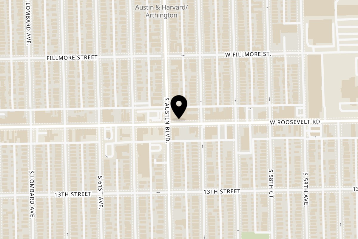 Map showing the location of FH JerkGOD Austin on 5952 W Roosevelt Rd in Chicago